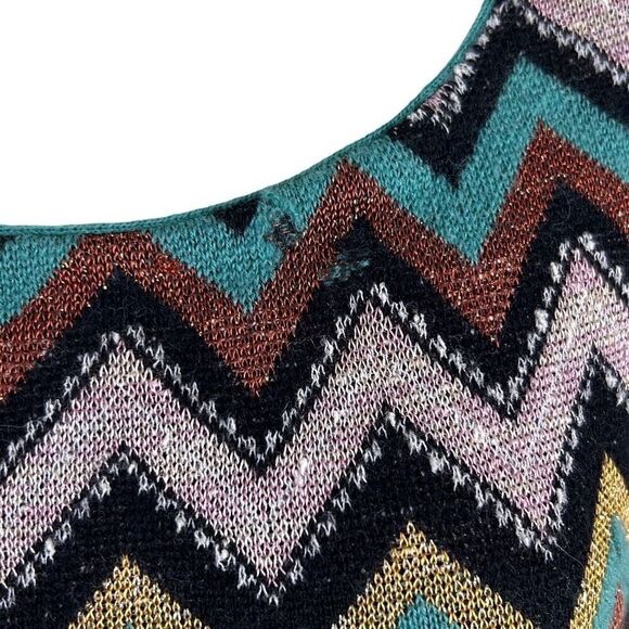 Missoni Vintage Y2K Metallic Teal Cheveron Zig Zag Patten Dress Size 0 - Picture 2 of 10